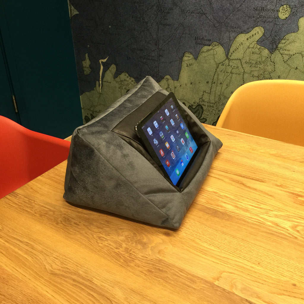 iCushion iPad Cushion Pillow Stand / Holder Velvet Blue Grey