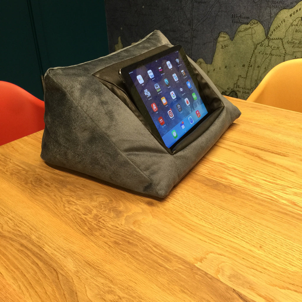 iCushion iPad Cushion Pillow Stand / Holder Velvet Blue Grey