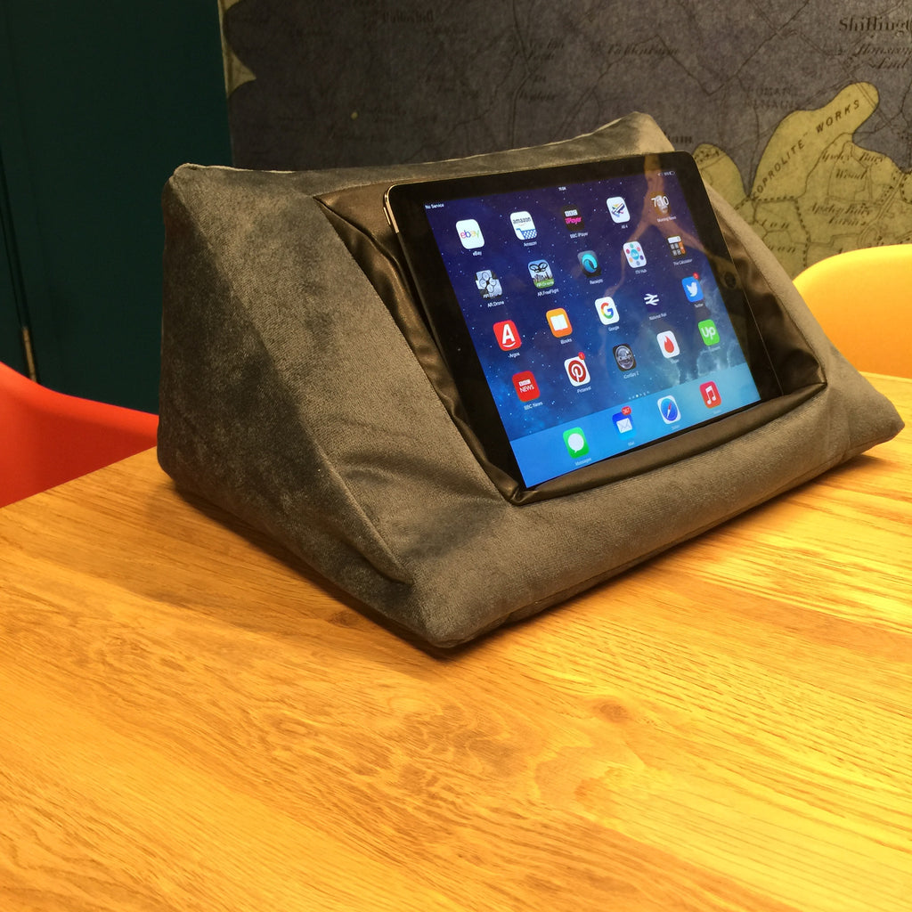 iCushion iPad Cushion Pillow Stand / Holder Velvet Blue Grey