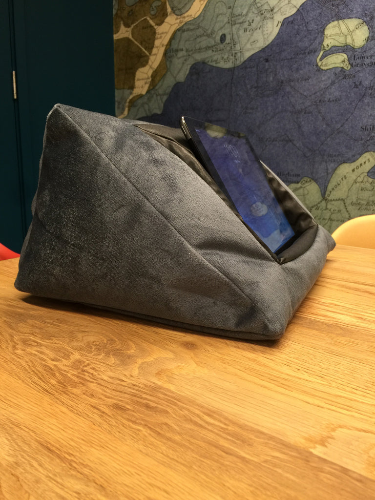 iCushion iPad Cushion Pillow Stand / Holder Velvet Blue Grey