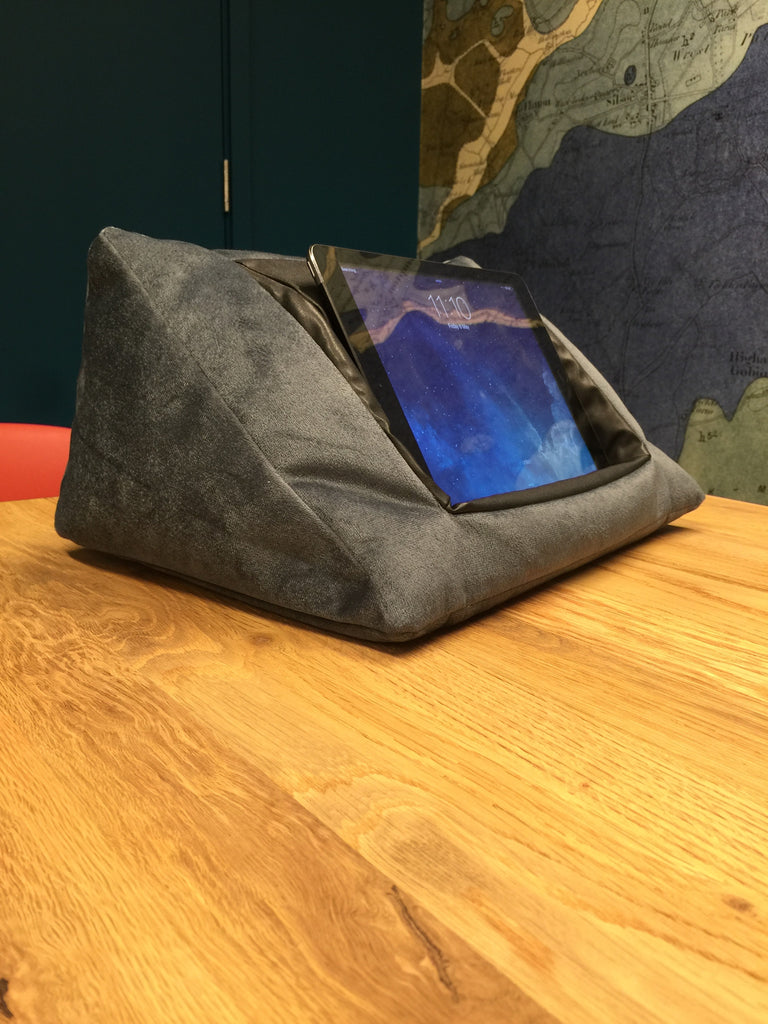 iCushion iPad Cushion Pillow Stand / Holder Velvet Blue Grey