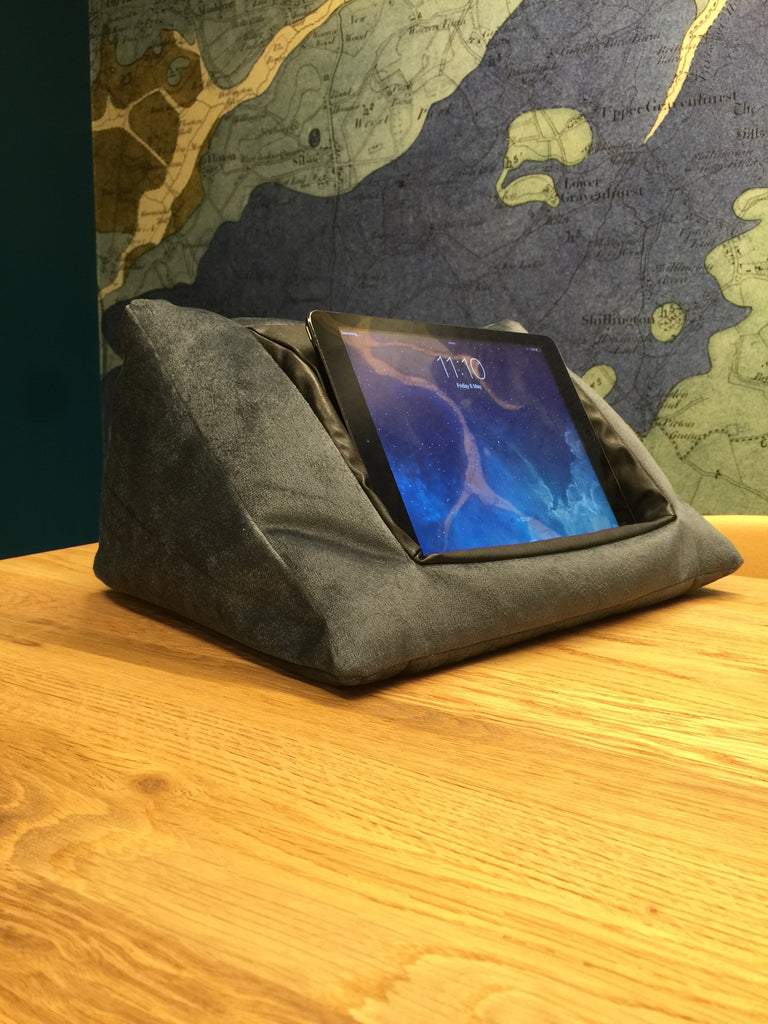 iCushion iPad Cushion Pillow Stand / Holder Velvet Blue Grey