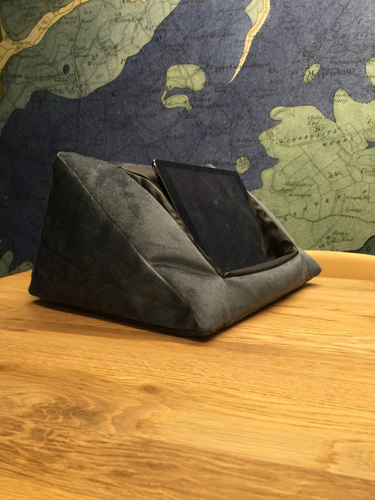 iCushion iPad Cushion Pillow Stand / Holder Velvet Blue Grey