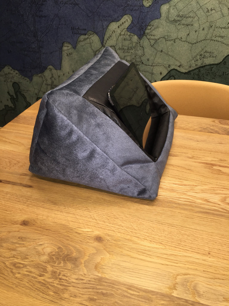 iCushion iPad Cushion Pillow Stand / Holder Velvet Blue Grey