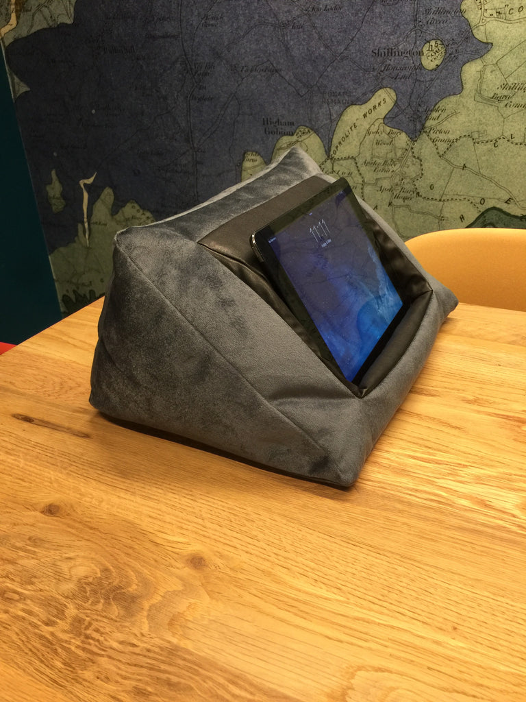 iCushion iPad Cushion Pillow Stand / Holder Velvet Blue Grey