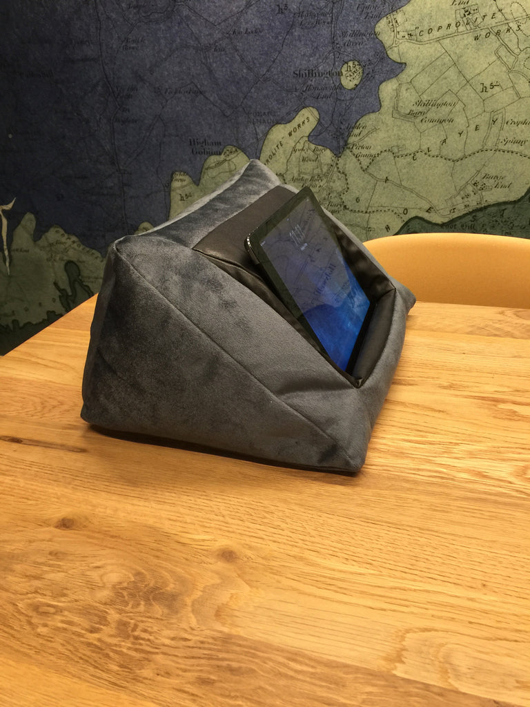 iCushion iPad Cushion Pillow Stand / Holder Velvet Blue Grey