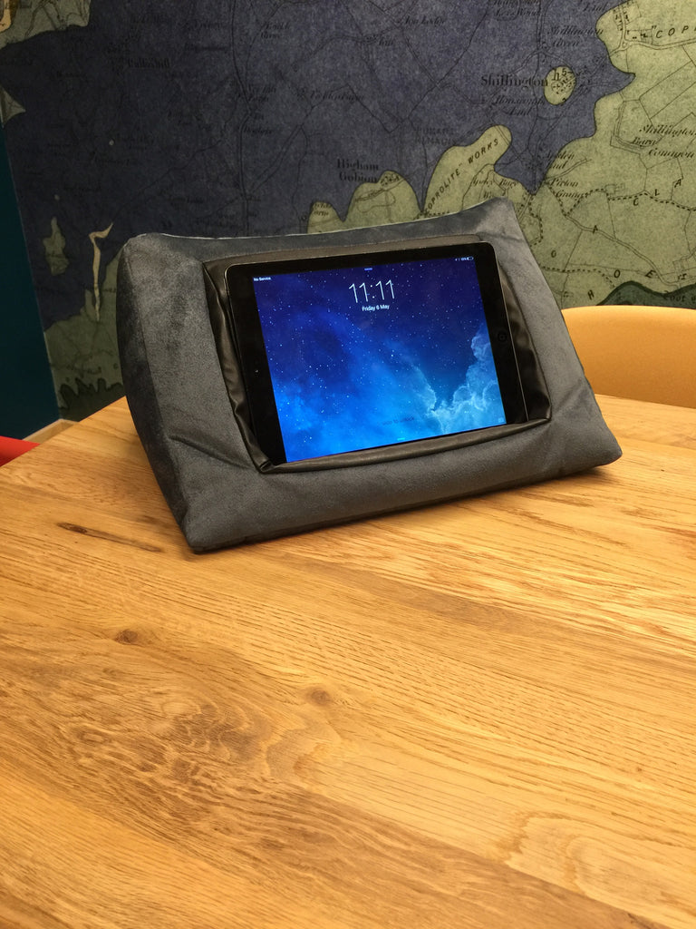 iCushion iPad Cushion Pillow Stand / Holder Velvet Blue Grey