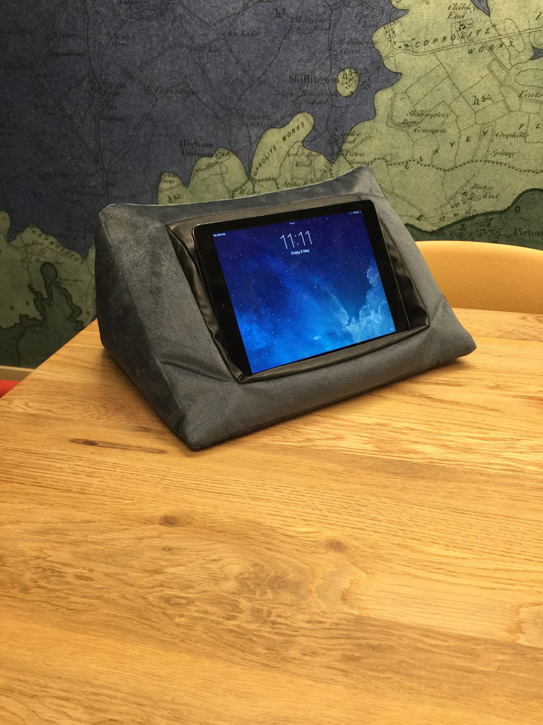 iCushion iPad Cushion Pillow Stand / Holder Velvet Blue Grey