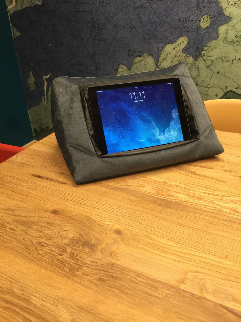 iCushion iPad Cushion Pillow Stand / Holder Velvet Blue Grey