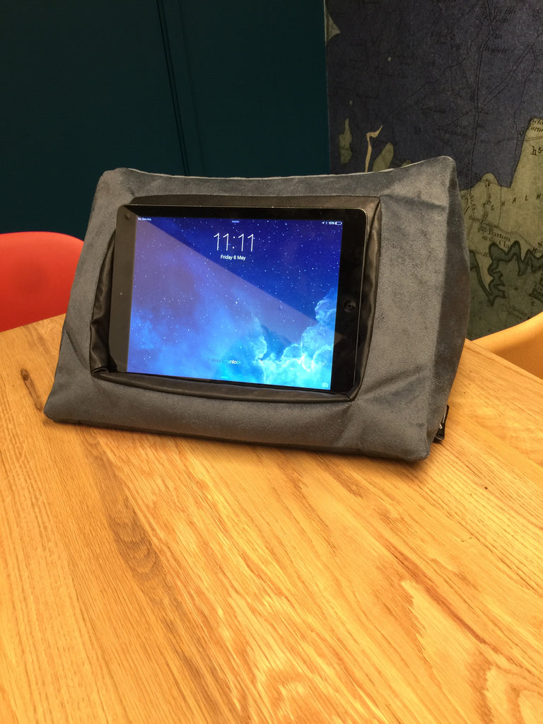 iCushion iPad Cushion Pillow Stand / Holder Velvet Blue Grey