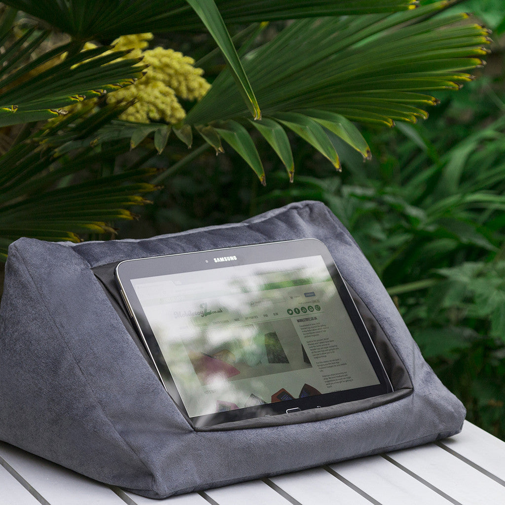 iCushion iPad Cushion Pillow Stand / Holder Velvet Blue Grey