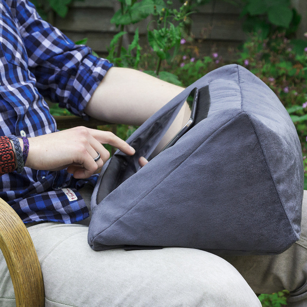 iCushion iPad Cushion Pillow Stand / Holder Velvet Blue Grey