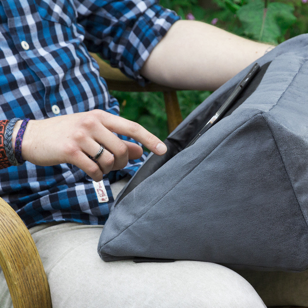 iCushion iPad Cushion Pillow Stand / Holder Velvet Blue Grey